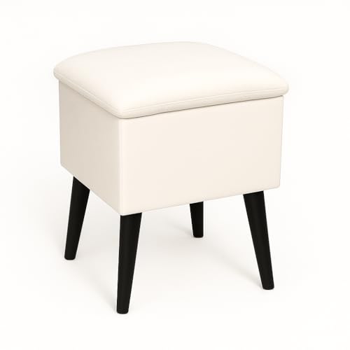 ASF Glamour Hocker Velluto02 beige, Schwarze Beine – Velours, Stauraum, skandinavischer Stil 35x35x46 cm von ASF