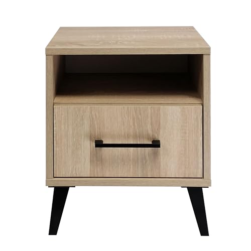 ASF Nachttisch 38x33x45 cm – Eiche Sonoma, modern, Schwarze Griffe und Beine, für Schlafzimmer, Wohnzimmer, Jugendzimmer von ASF