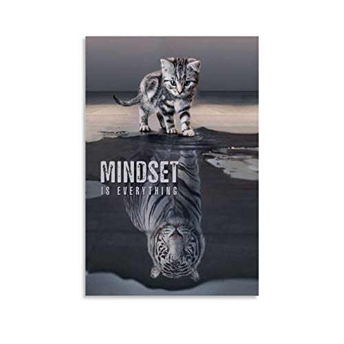 Poster auf Leinwand und Wandkunst, Motiv "Animal Cat Tiger Mindset Is Everything", 60 x 90 cm von ASFAFG