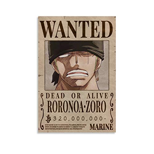 Zoro Bounty Wanted Anime-Poster, Leinwand-Kunstdruck, modernes Familienschlafzimmer, 30 x 45 cm von ASFDA