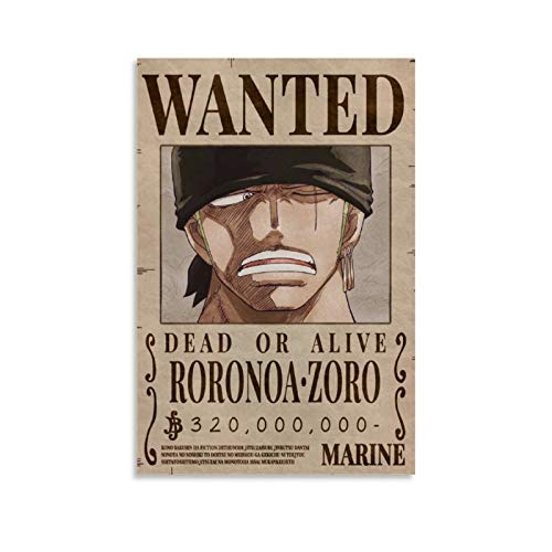 Zoro Bounty Wanted Anime-Poster, Leinwand-Kunstdruck, modernes Familienschlafzimmer, 60 x 90 cm von ASFDA