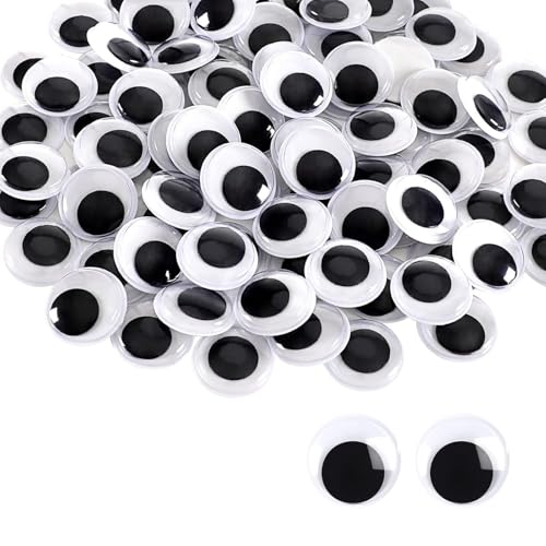 ASFWAGQ Selbstklebende Wackelaugen 100 Stück 20mm Schwarz Wackelaugen Selbstklebend Groß Schwarz Weiße Augen Kunststoff Kulleraugen Selbstklebend für DIY Handwerk Dekoration Scrapbooking (20mm) von ASFWAGQ