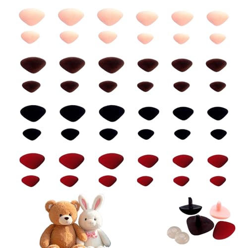 ASFWAGQ Sicherheitsnasen 48 Stück Kunststoff Nasen Beflockung Sicherheitsnasen für Häkeltiere 4 Größen mit Unterlegscheiben für Plüschpuppen Teddybär Stoffpuppen DIY Handwerk von ASFWAGQ