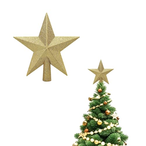 Weihnachtsbaum Stern Christmas Tree Topper Weihnachtsspitze Glänzender Ornament Weihnachtsstern für Tannenbaumspitze Deko Weihnachtsfeier Decoartion (Gold, 10cm) von ASFWAGQ