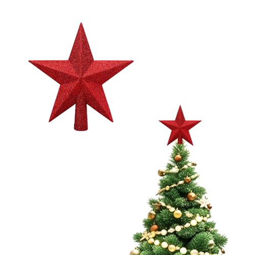 Weihnachtsbaum Stern Christmas Tree Topper Weihnachtsspitze Glänzender Ornament Weihnachtsstern für Tannenbaumspitze Deko Weihnachtsfeier Decoartion (Rot, 10cm) von ASFWAGQ