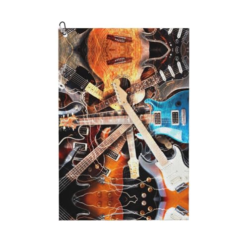 ASFgda Bedruckte Handtücher mit Golf-Musikgitarre, Mikrofaser-Waffelmuster, geeignet für Golftaschen mit Karabinern. von ASFgda