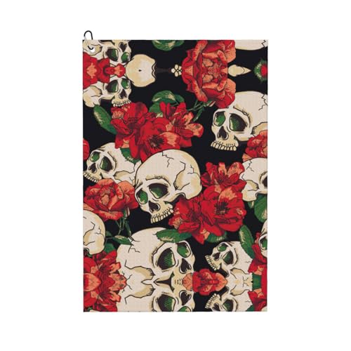 ASFgda Golf-Handtücher, Motiv: Totenkopf, rosenrot, bedruckt, Mikrofaser-Handtücher, Waffelmuster, geeignet für Golftaschen mit Karabinern. ASFgda Golf-Handtücher, Motiv: Totenkopf, rosenrot, bedruckt, Mikrofaser-Handtücher, Waffelmuster, geeignet für Golftaschen mit Karabinern. von ASFgda