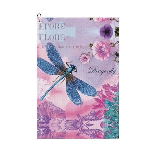 ASFgda Golf-Handtücher, Motiv: rosa Blume und blaue Libelle, Mikrofaser, Waffelmuster, geeignet für Golftaschen mit Karabinern. ASFgda Golf-Handtücher, Motiv: rosa Blume und blaue Libelle, Mikrofaser, Waffelmuster, geeignet für Golftaschen mit Karabinern. von ASFgda