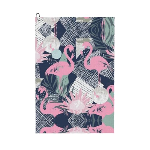 ASFgda Golf-Handtücher, Motiv: rosa Flamingo und Blätter, Mikrofaser, Waffelmuster, geeignet für Golftaschen mit Karabinern. von ASFgda