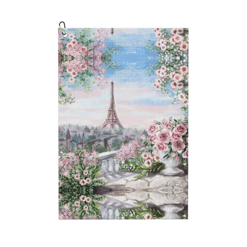 ASFgda Golf Paris Eiffelturm mit Blumen bedruckte Handtücher, Mikrofaser-Handtücher mit Waffelmuster, geeignet für Golftaschen mit Karabinern ASFgda Golf Paris Eiffelturm mit Blumen bedruckte Handtücher, Mikrofaser-Handtücher mit Waffelmuster, geeignet für Golftaschen mit Karabinern von ASFgda