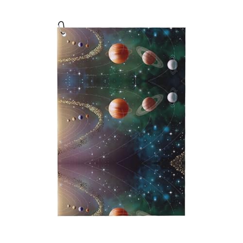 ASFgda Golf Planet Weltraum Sonnensystem bedruckte Handtücher, Mikrofaser Waffelmuster, geeignet für Golftaschen mit Karabinern von ASFgda