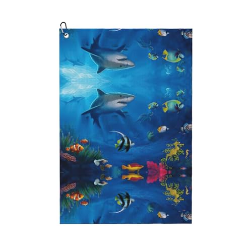 ASFgda Golf Underwater World bedruckte Handtücher, Mikrofaser-Handtücher mit Waffelmuster, geeignet für Golftaschen mit Karabinern. von ASFgda
