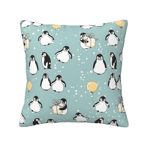 ASFgda Quadratische Kissenbezüge mit Pinguin-Ballon-Schneeflocken-Aufdruck werden für Sofakissen und Kissen verwendet. von ASFgda