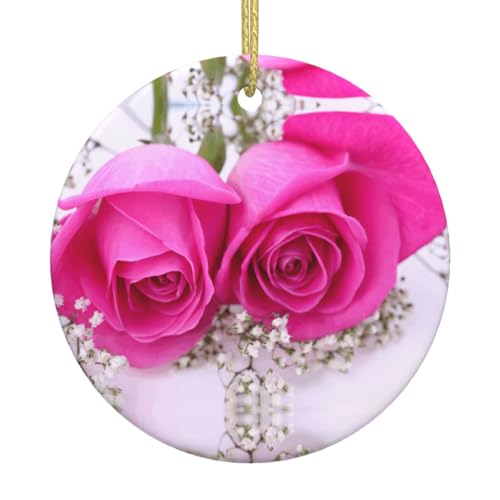Keramik-Weihnachtsrosen, 4 Druck-Ornamente, niedlicher Weihnachtsbaum, dekorative hängende Ornamente, einzigartiges Geschenk für Familie und Freunde von ASFgda
