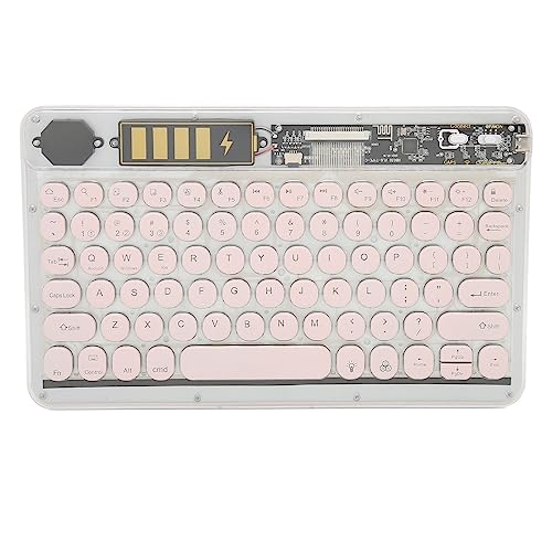 ASHATA 10 Zoll Kabellose BT Tastatur mit Bunter Hintergrundbeleuchtung, Wiederaufladbare Tastatur, Runde Tastenkappe für Telefon, Laptop, Tablet (Rosa) von ASHATA