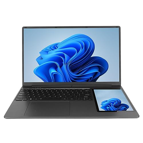 ASHATA 15,6-Zoll-Dual-Screen-Laptop, Quad-Core-CPU, 16 GB RAM, Tastatur mit Hintergrundbeleuchtung, Umfangreiche Schnittstellen, Win 11, mit 7-Zoll-Zweitbildschirm (16+1 TB EU-Stecker) von ASHATA