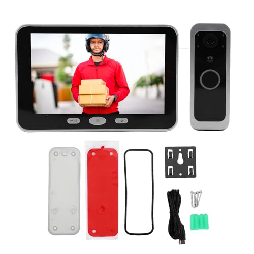 ASHATA Drahtloses Smart Video DoorBell System, 5 Zoll Displaybildschirm, 1080p Videotürklingelkamera mit Bewegungserkennung, App Steuerung, 145 ° Anzeige für Villa Home Apartment von ASHATA