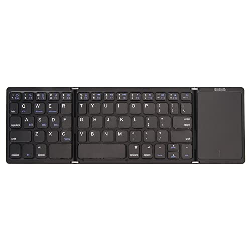 ASHATA Faltbare Kabellose Tastatur mit Touchpad, 3-Fach Faltbar, Integrierter Akku, Geeignet für Tablet-PC, Smartphone, BT 5.1, Unterstützt IOS, (Black) von ASHATA