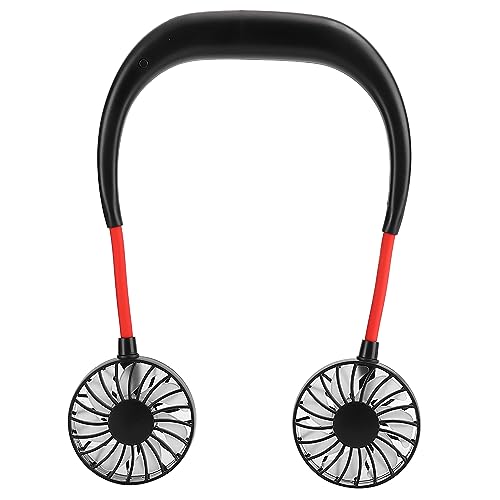 ASHATA Fan, Tragbarer -Halsbandlüfter Dual Desktop USB Wiederaufladbarer 3-Gang Neck Hanging, Klappbarer Handventilator für Camping, Veranstaltungen Im Freien (Schwarz von ASHATA