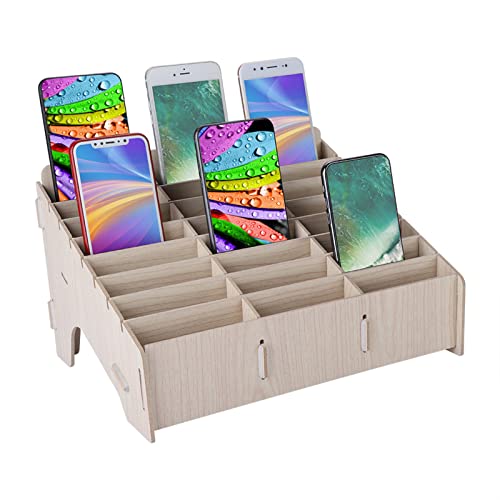 ASHATA Handy Aufbewahrungsbox,24 Fächer Handyhalter Holz Aufbewahrungsbox,Handy Management Racks Schreibtisch Ordentlich für Büro- und Schulbedarf von ASHATA