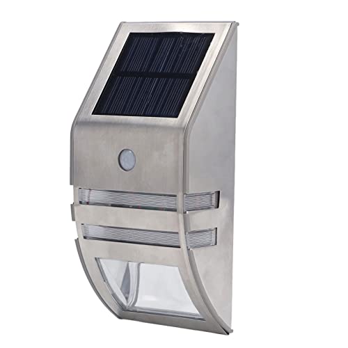ASHATA Outdoor Bewegungssensor Licht Solar Wandleuchte Edelstahl PIR Induktionswandleuchte für Hauszaun Korridor Eingebaute Batterie von ASHATA