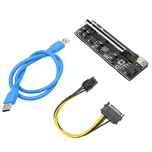 ASHATA PCIE Riser Adapterkarte,PCIE 1X Bis 16X Riser Stabil 8 FP Kondensatoren Vergoldete USB3.0 Schnittstellenadapterkarte & Verlängerungskabel,für Win 7, Win 8, Win 10, Win XP von ASHATA
