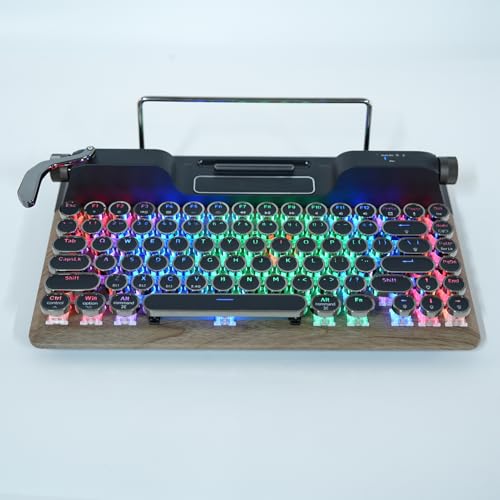 ASHATA Retro Schreibmaschinen Wireless Mechanische Gaming Tastatur, 84 Tasten 5.0 Blue Switches Punk Round Keycap RGB Backlight Vintage Tastaturen für PC Laptop Tablet von ASHATA
