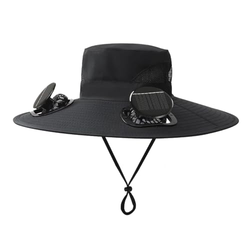 ASHATA Solarfächerhut, USB Ladung Weitkremp Fan Sun Hut Solar Powered Cooling Hat mit 2 Verstellbaren Lüfter Zum Angeln von Wanderstrand Im Freien (Black) von ASHATA