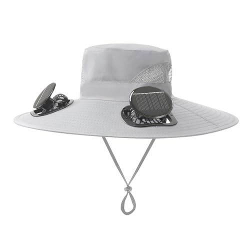 ASHATA Solarfächerhut, USB Ladung Weitkremp Fan Sun Hut Solar Powered Cooling Hat mit 2 Verstellbaren Lüfter Zum Angeln von Wanderstrand Im Freien (Hellgrau) von ASHATA