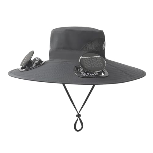 ASHATA Solarfächerhut, USB Ladung Weitkremp Fan Sun Hut Solar Powered Cooling Hat mit 2 Verstellbaren Lüfter Zum Angeln von Wanderstrand Im Freien (dunkelgrau) von ASHATA