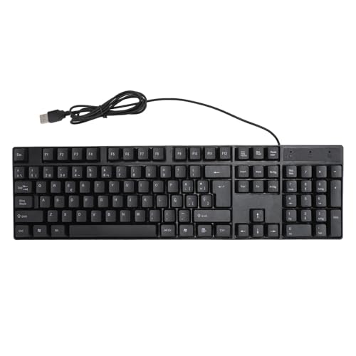 ASHATA Sprachtastatur mit 104 Tasten, Ergonomisches Design, Kabelgebundene USB Computertastatur, Spanisch Russisch Französisch Englisch Sprachtastatur, 4,9 Fuß Langes Kabel (Spanisch) von ASHATA