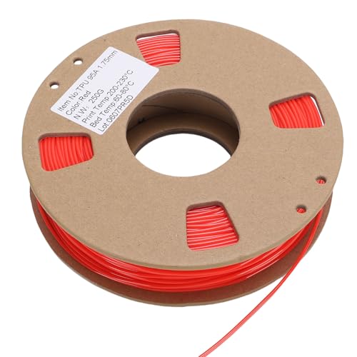 ASHATA TPU 3D Druckerfilament, 1,75 Mm Minimales Verzerrung Flexibler Filament mit Starker Bindungsölwiderstand, für 3D Drucker Schuhdose Uhren Bänder Drohnenteile (Rot) von ASHATA