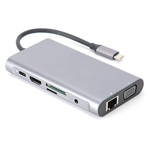 ASHATA USB C Hub Multiport-Adapter, Tragbarer 10-in-1-USB C-Adapter Mit -Anschluss, VGA-Anschluss, RJ45, Typ C, PD/SD/Micro-SD-Kartenleser//Trans-Flash und 3 USB 3.0-Anschlüssen von ASHATA