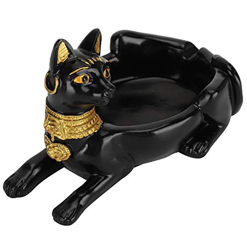 ASHATA Vintage Resin Aschenbecher, ägyptischer Aschenbecher, tragbare 5,1 x 3,5 Zoll ägyptische Schwarze Katze Home Office Dekor für Mann Frau Fantasie Geschenk von ASHATA