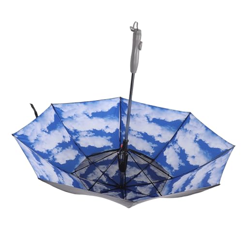ASHATA Wiederaufladbare Sonne Regenschirm, Typ C Wiederaufladbare 3 Faltbare Blades Spray Lüfter Sonne Sonnenschirm mit Wasserflasche für Strand (Blaue Himmel weiße Wolken) von ASHATA