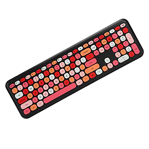 ASHATA Wireless Keyboard Mouse Combo, 2.4G Wireless Office Keyboard Mausset, Bunte Runde Tastatur und Maus Im Retro-Stil, Tastatur mit 110 Tasten (666 Kabelloses Set in Schwarz, von ASHATA