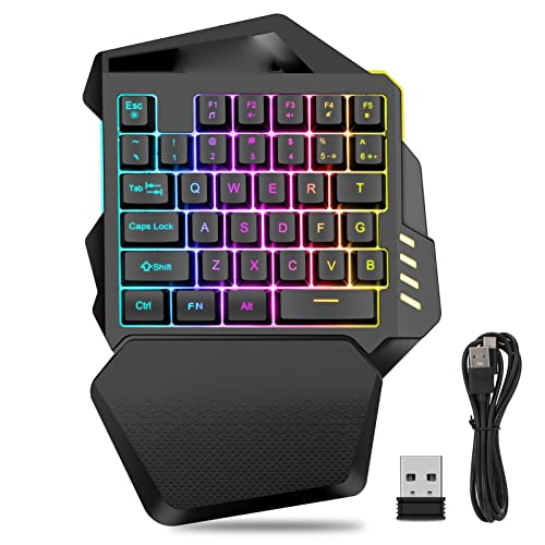 Einhand-RGB-Gaming-Tastatur, 2,4-G-Wireless-Gaming-Tastatur, Gaming-Tastatur mit Mechanischer Haptik für die Linke Hand, Tragbare 35 Tasten, für Win XP, für Win 7/10 von ASHATA