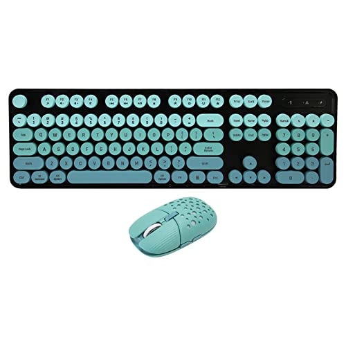 Kabellose Tastatur und Maus Kombination, Kompaktes Kabelloses Retro Tastatur und Maus Set mit Kabellosem 2,4 G USB Empfänger, Einstellbare Gaming Maus mit 3 DPI (Mischfarbe Blau) von ASHATA