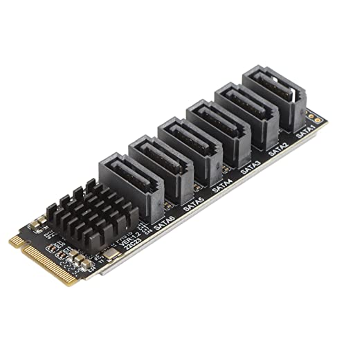 M.2 auf SATA3.0 Adapterkarte, M.2 für SATA Adapterkarte, M.2 auf SATA3.0 Erweiterungskarte 6 Gbit/s Hochgeschwindigkeit ASM1166 M.2 PCIE auf für SATA Erweiterungskarte mit Smart von ASHATA