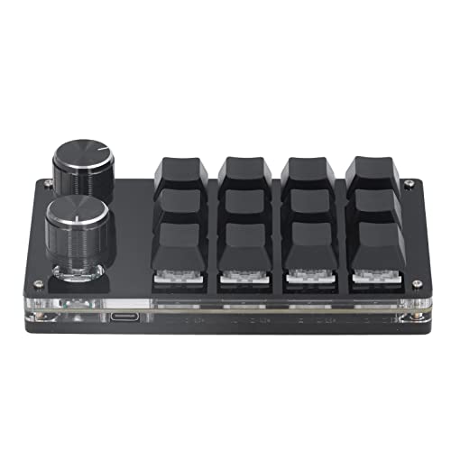 Makro-Tastatur, 12 Tasten, Mechanisch Programmierbare Tastatur, Osu-Gaming-Tastatur mit 2 Knöpfen, Kleine Gaming-Tastatur, Selbst Programmierbar mit USB-Kabel, für Spiele, Musik, von ASHATA