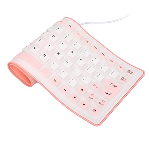 ASHATA wasserdichte Faltbare Silikontastatur, Flexible USB Tastatur 85 Tasten, Leicht & Tragbar, Weich, Angenehm zu Bedienen, Für PC Laptops (Rosa) von ASHATA