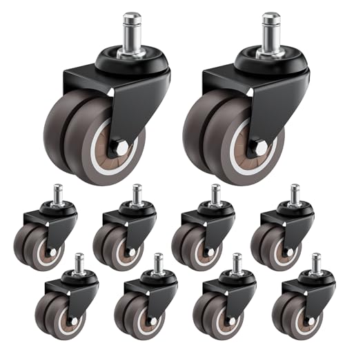 5,1 cm Bürostuhlrollen (Set mit 10 Stück), robuste graue Gummi-Stuhlrollen, Ersatzrollen für Schreibtischstuhl, Schreibtischstuhlrollen für Hartholzböden und Teppiche, glatt und leise, universelle von ASHGOOB