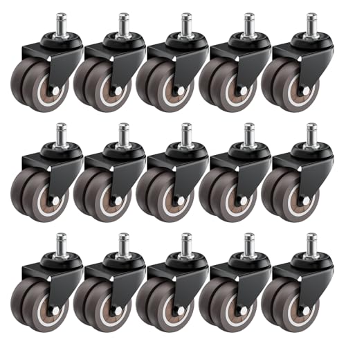 5,1 cm Bürostuhlrollen (Set mit 15 Stück), robuste graue Gummi-Stuhlrollen, Ersatzrollen für Schreibtischstuhl, Schreibtischstuhlrollen für Hartholzböden und Teppiche, glatt und leise, universelle von ASHGOOB