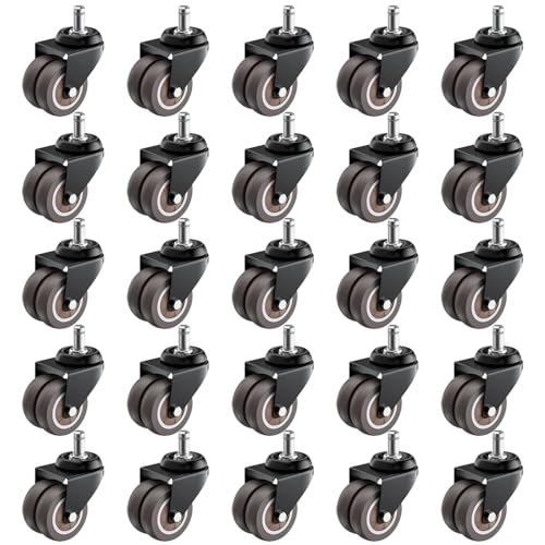 5,1 cm Bürostuhlrollen (Set mit 25 Stück), robuste graue Gummi-Stuhlrollen, Ersatzrollen für Schreibtischstuhl, Schreibtischstuhlrollen für Hartholzböden und Teppiche, glatt und leise, universelle von ASHGOOB
