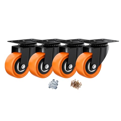 ASHGOOB 5,1 cm große Lenkrollen, 4 Stück, strapazierfähig, orangefarbene PU-Rollen, industrielle Schwenkplatte für Werkbank/Möbel/Wagen (4 Stück) von ASHGOOB