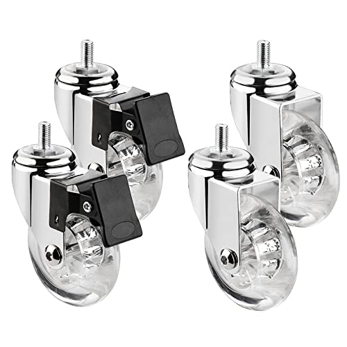 Ein Satz von 4 Lenkrollen für Möbel, Ø 75 mm, mit Gewindestiften M8 x 15, M10 x 15 und Kugellagern, transparente Gummi-Lenkrollen, Transport (Größe: 3 Zoll-M8 x 15 mm, Farbe: 2 gebremst + 2) von ASHILD