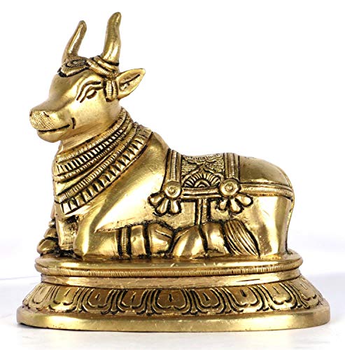 ASHIRWAD Nandi Brass Idol Statue Sculpture Murti God of Yoga Shiva Vahan Bull (Nandi-02) von ASHIRWAD