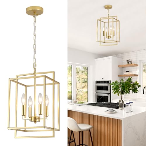 ASHUAQI Laterne Esstisch Pendelleuchte Gold, 4 Flammig Rechteckige Industrial Hängelampe, E14 Esszimmerlampe Hängend, Hängeleuchte Kronleuchter Deckenleuchte Hängend für Wohnzimmer, Küche, Flur ASHUAQI Laterne Esstisch Pendelleuchte Gold, 4 Flammig Rechteckige Industrial Hängelampe, E14 Esszimmerlampe Hängend, Hängeleuchte Kronleuchter Deckenleuchte Hängend für Wohnzimmer, Küche, Flur von ASHUAQI