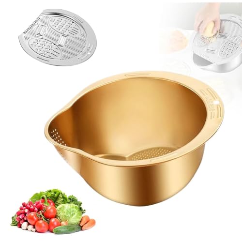 ASIAD Küchensieb Edelstahl, Modell Multifunktions Sieb Edelstahl, Sieb Küche Geeignet zum Waschen von Früchten, Gemüse und Reis, Raspeln von Gemüse und Schneiden in Scheiben,Gold ASIAD Küchensieb Edelstahl, Modell Multifunktions Sieb Edelstahl, Sieb Küche Geeignet zum Waschen von Früchten, Gemüse und Reis, Raspeln von Gemüse und Schneiden in Scheiben,Gold von ASIAD