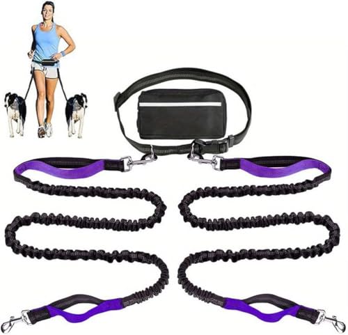 ASIAD Upliftjoys Dog Leash,Dog Running Lead,Dog Walking Belt Bag with Adjustable Waist Belt,Handles Elastic Leash for Running and Walking The Dogs,Reflective Design for Walking Running,Lila,B von ASIAD